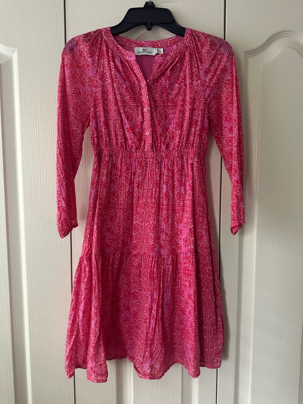 Vineyard Vines Girls Pink Scarf Print Tiered Dress Sz. S 7/8